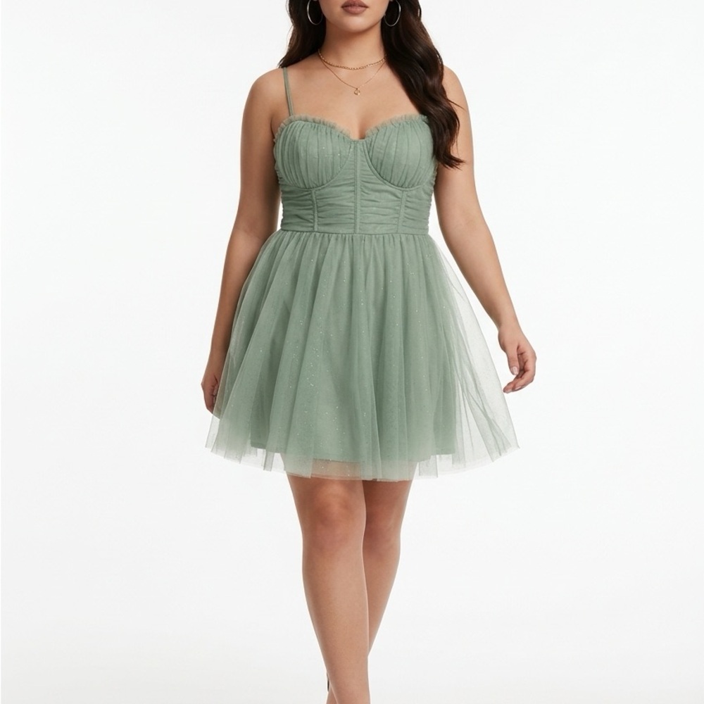 City Studio Sage Green Tulle Sweetheart Mini Dress